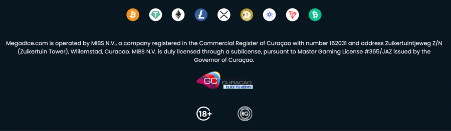 Regulatory and licensing statement with crypto icons on top