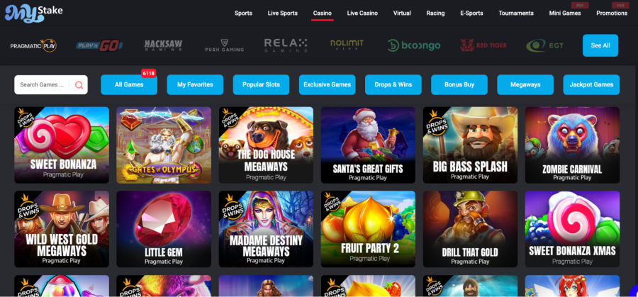 Mystake crypto casino with search bar for games