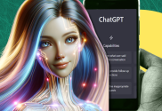OpenAI's GPT marketplace overwhelmed by rule-breaking AI girlfriend bots. AI image of girl in front of ChatGPT app on phone