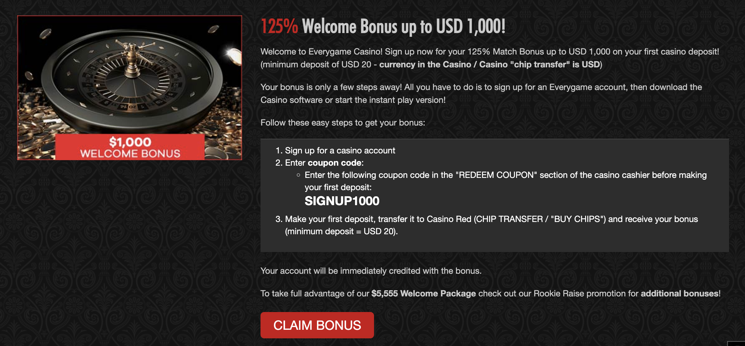 Everygame Casino bonuses 